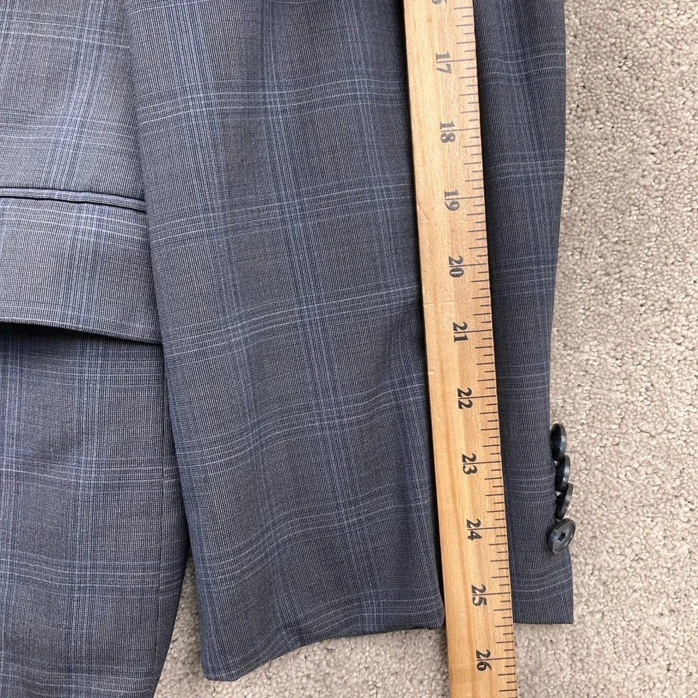 Austin Reed Ticknors Suit Mens 46L 39W 35L Gray Blue Plaid Classic 2 Button Wool